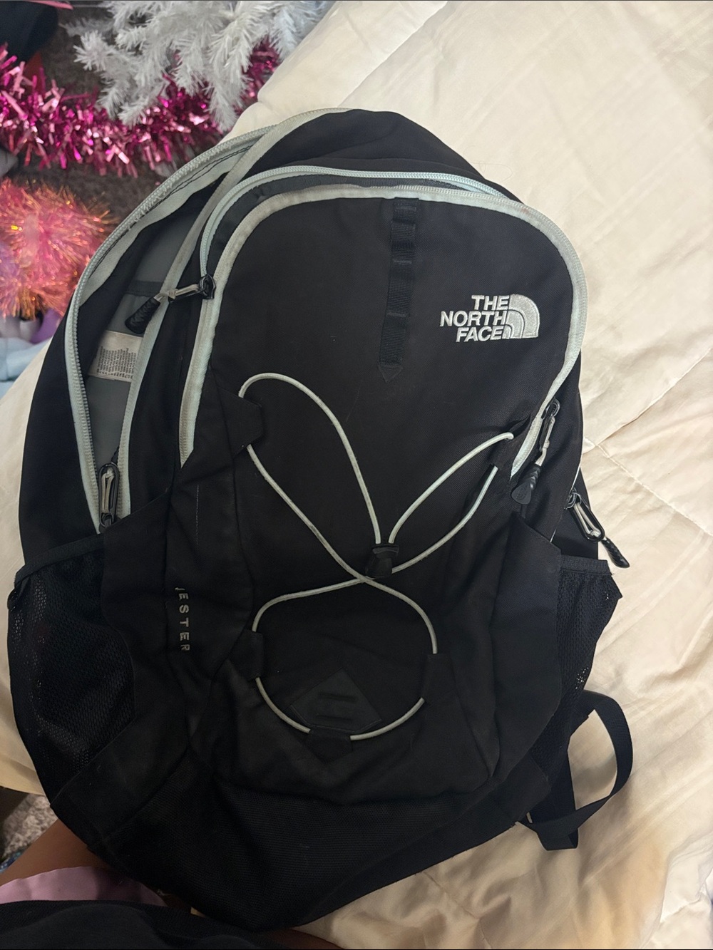 The North Face Black Backpack with Light Gray Trim
